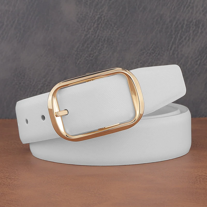 Casual White Belts Men Classic Pin Buckle Designer Genuine Leather Waist Strap High Quality Fancy Vintage Cowboy Jeans Cintos