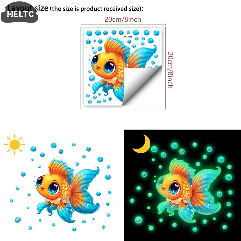 Glow-in-the-Dark Goldfish Bubble Toilet Sticker Creative Self-Adhesive Removable Bathroom Decoration Wall Windows Car Stickers