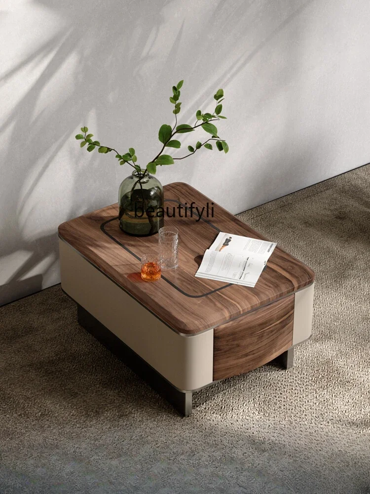 

07North America Black Walnut Solid Wood Storage Coffee Table Living Room Light Luxury with Drawer Small Table