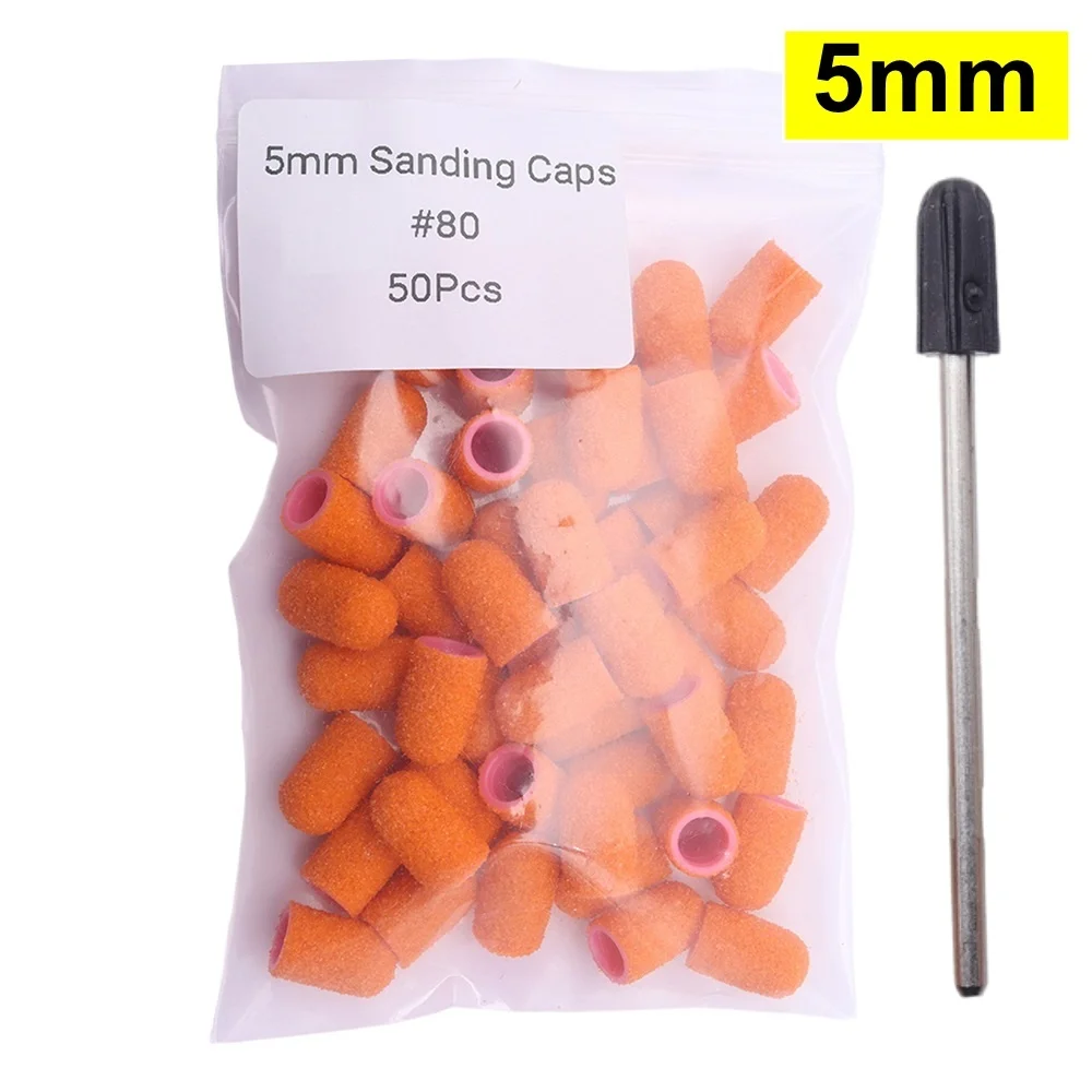 50 unidades laranja # 80 tampas de lixa de unhas, mangas de cortador de unhas adequadas para removedor de lixa de pés, polidor de manicure e pedicure (tamanho tem 5mm