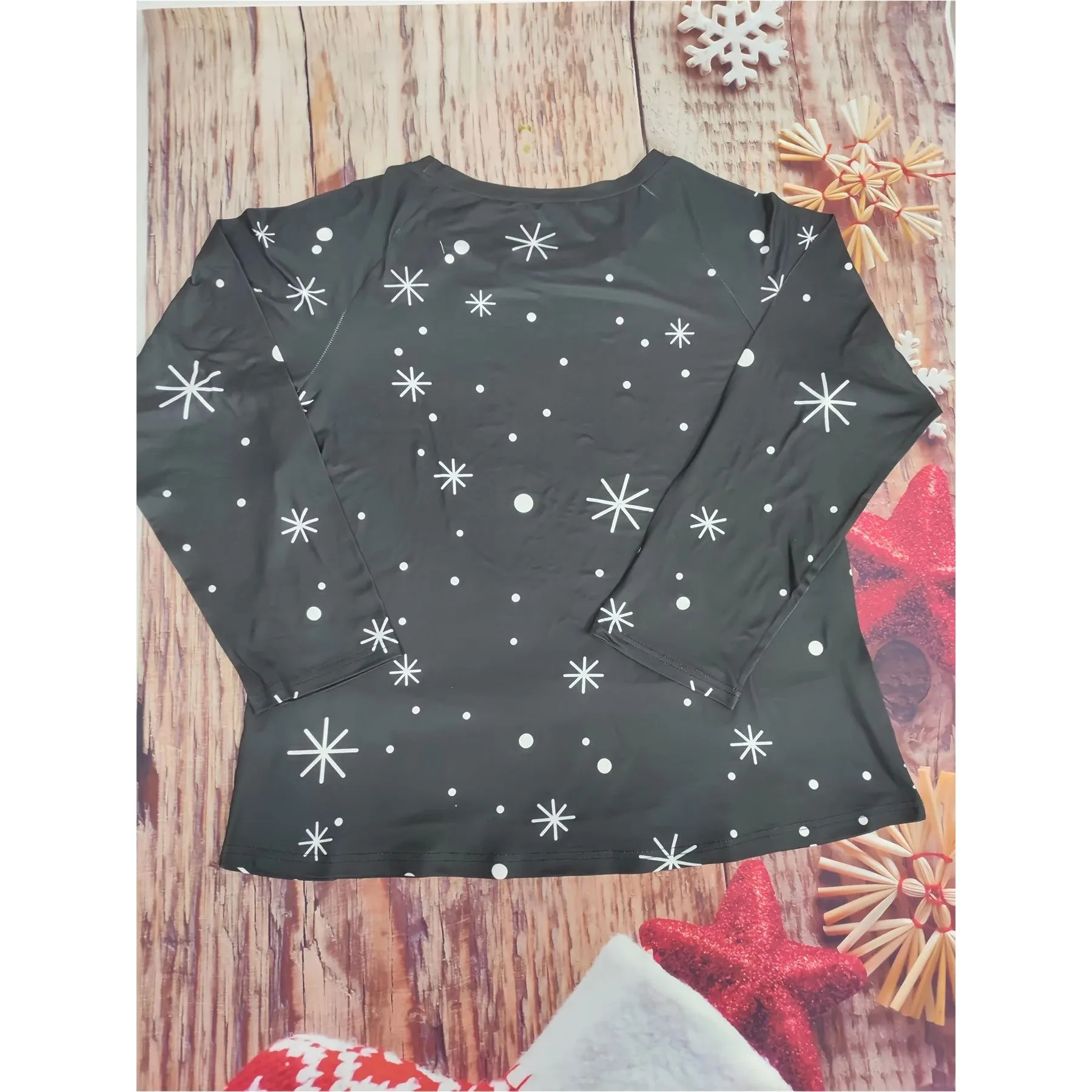 2024 New plus Size Women's S Claus Print Casual Long Sve Clothing Pear ape Fit Other Material 00% Winter Wear