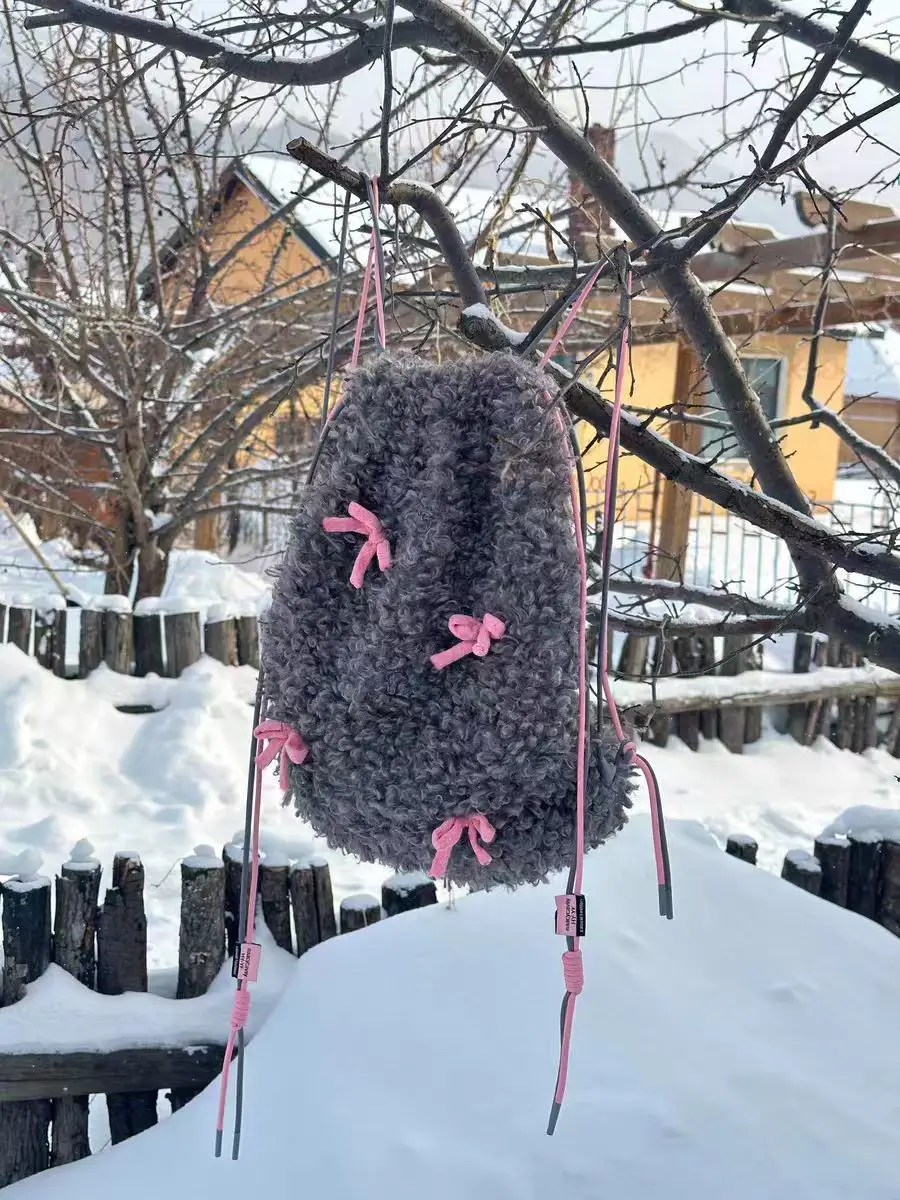 Backpack String 2026 Autumn Winter Bow Fluffy Fashion Sweet Girls Backpack