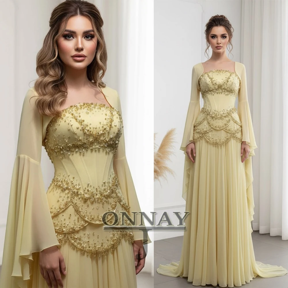 Abiti da ballo Dubai di lusso personalizzati da donna Aline maniche svasate Gala arabo saudita Abiti da spettacolo su misura De Fiesta Plus