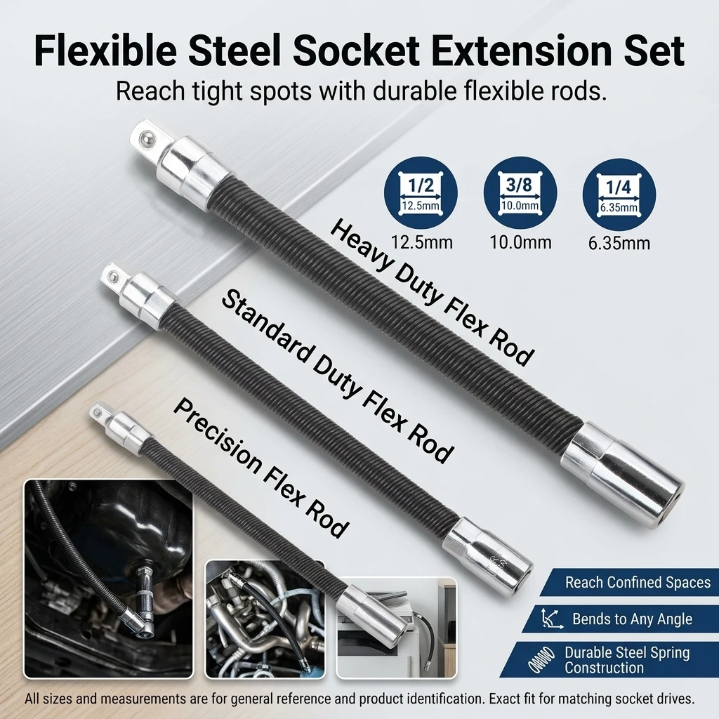 Flexible Socket Extension Bar Set 1/4 3/8 1/2 Inch Shaft Drive Bar Adapter Impact Extender Flexible Socket Extension Rod Bar view 4