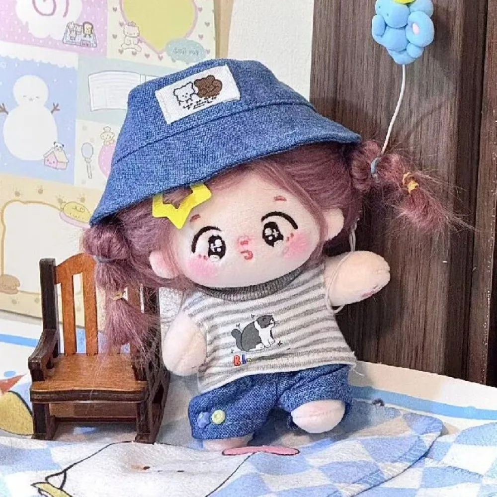 1 set Striped T-shirt 10/20cm Cotton Clothes Cowboy Hat Cartoon Pattern 20cm Cotton 's Clothes Cute Fashion 10cm Clothes