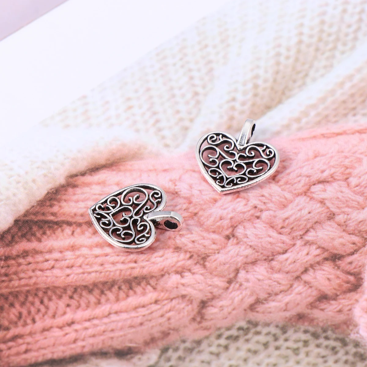 

50Pcs Hollow Heart Alloy Pendants Silver DIY Jewelry Charms Necklace Earrings Accessories Women Handmade Craft Bracelets