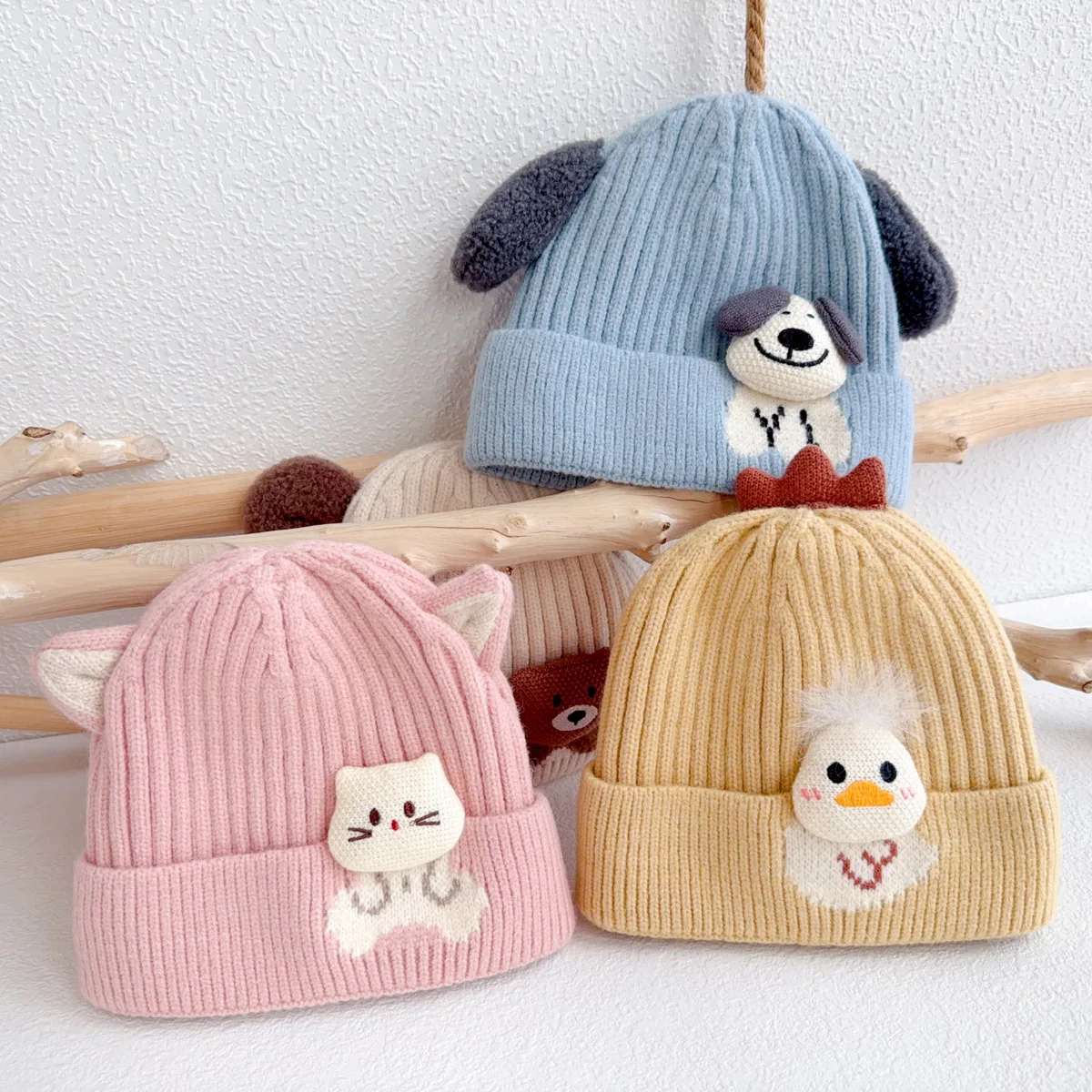 

Children's Hats Autumn Winter Cartoon Knitted Kids Hats Earprotector Woolen Beanie For Girls Boys Baby Warm Pullover Hat Outdoor