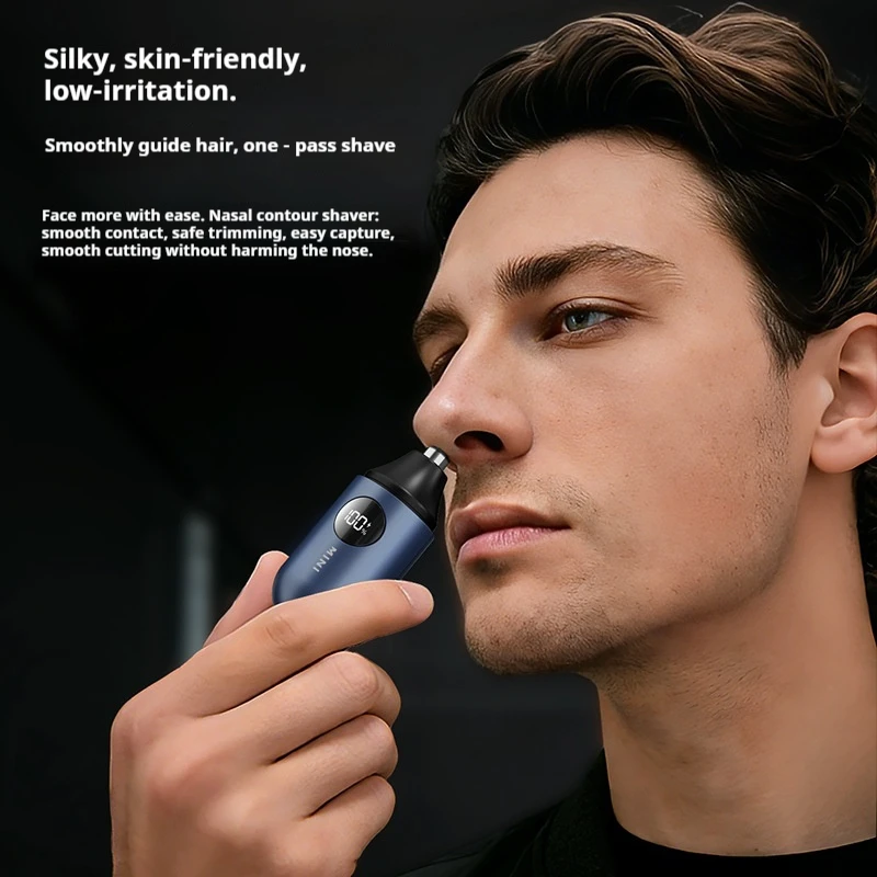 Mini Electric Nose Hair Trimmer Portable Led Digital Display Type C Usb Rechargeable Dual Steel Blade Daily Travel For Men Women