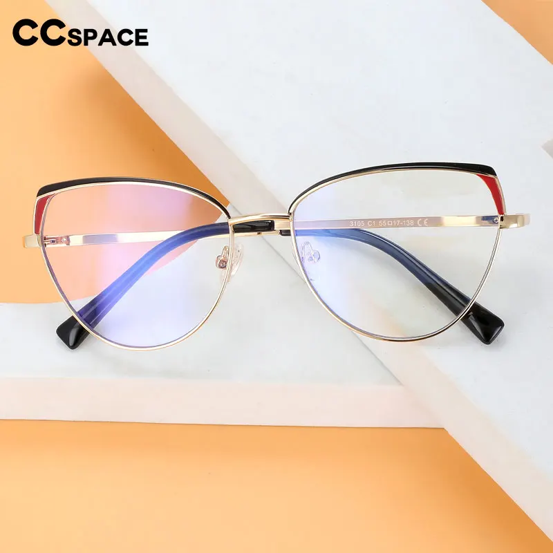 56523 Fashion Luxury Metal Eyebrow Frame Women's Anti Blue Light Glasses Spring Hinge Cat Eye Optical Glasses Frame