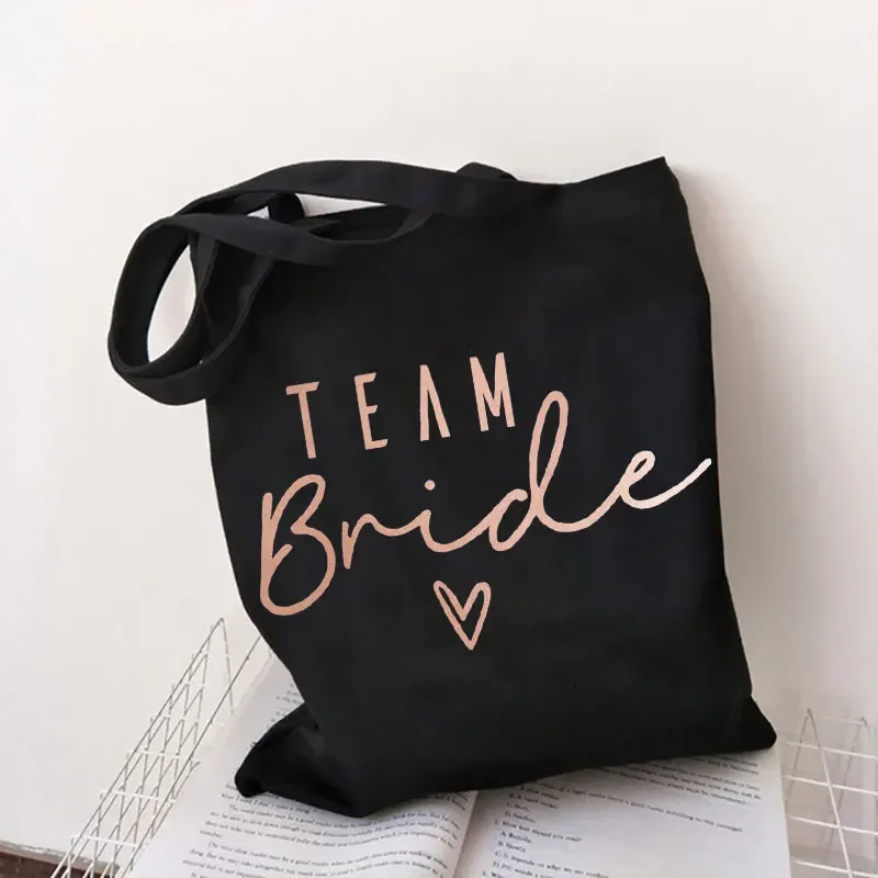 Bride and Love Printed Black and White Canvas Environmental Shopping Bag Casual Large Handbag Women Handbag Large Capacity Tote