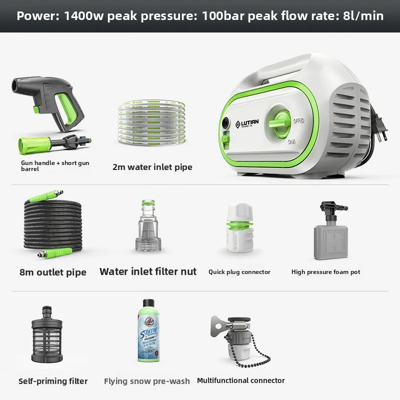 

Мощная мойка высокого давления LUTIAN 1400 Вт, портативная электрическая чистящая машина 220 В, 100 бар, ручной водоструйный аппарат для дома и автомобиля