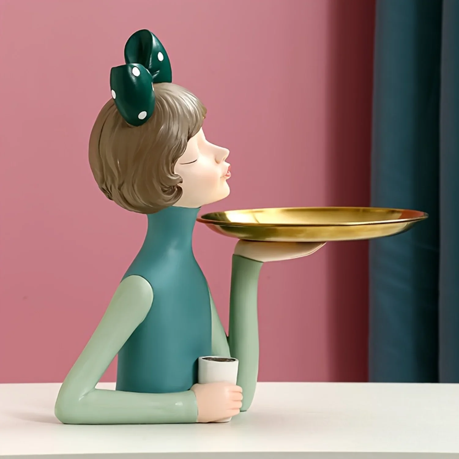 Statue de fille artistique en résine avec nœud, évalué décoratif pour les bonbons, les collations, figure élégante prédire, 1 pièce, 11,02 pouces recommandé