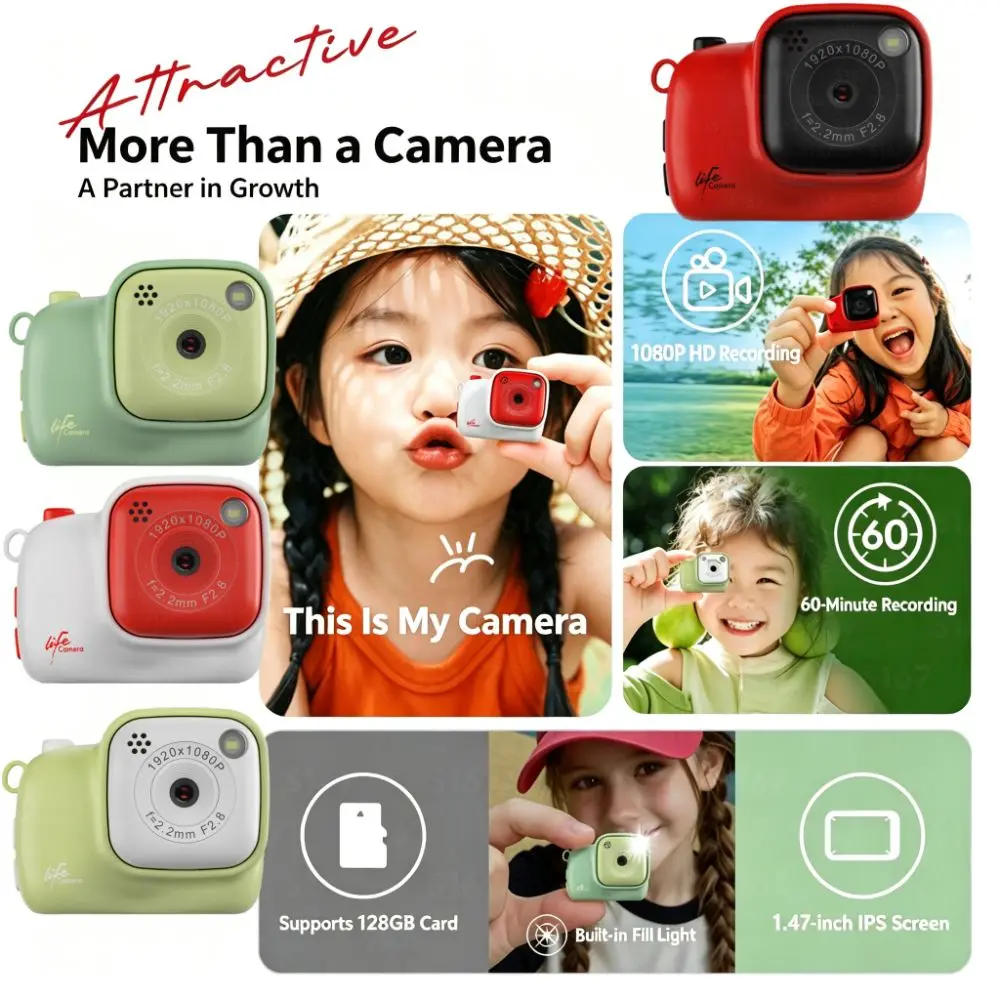 ABS Material Mini Camera with Keychain 1.47-inch LCD Screen TF Card Supported Portable Keychain Camera Single Lens Camera
