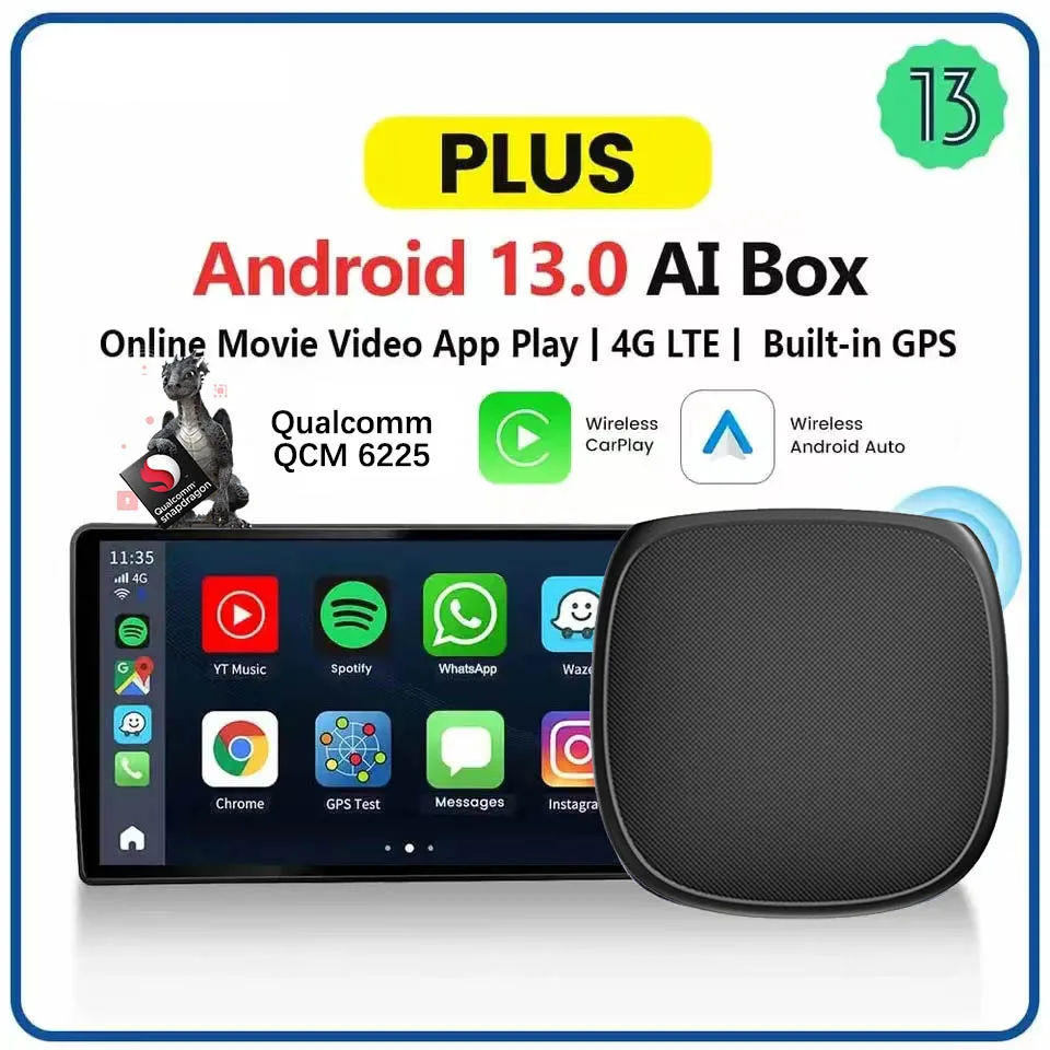 CarPlay Ai Box Android 13 QCM6225 8-core Wireless Android Auto&CarPlay Car Intelligent Systems FOTA Upgrade For Netflix Youtube