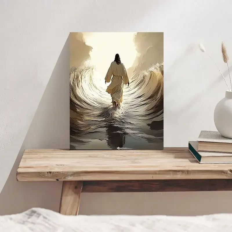 1pc Jesus Walking on Water No Framed Canvas Painting - Greek Letter Beta () Symbol of Christ, Iconic Bible Story Artwork, Spirit