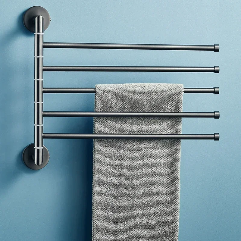 

Gun Gray Copper Wire Towel Racks,Rotatable Multi-Layer Towel Pole No Punch Corner Shelf for Bathroom, Space-Saving Towel Storage