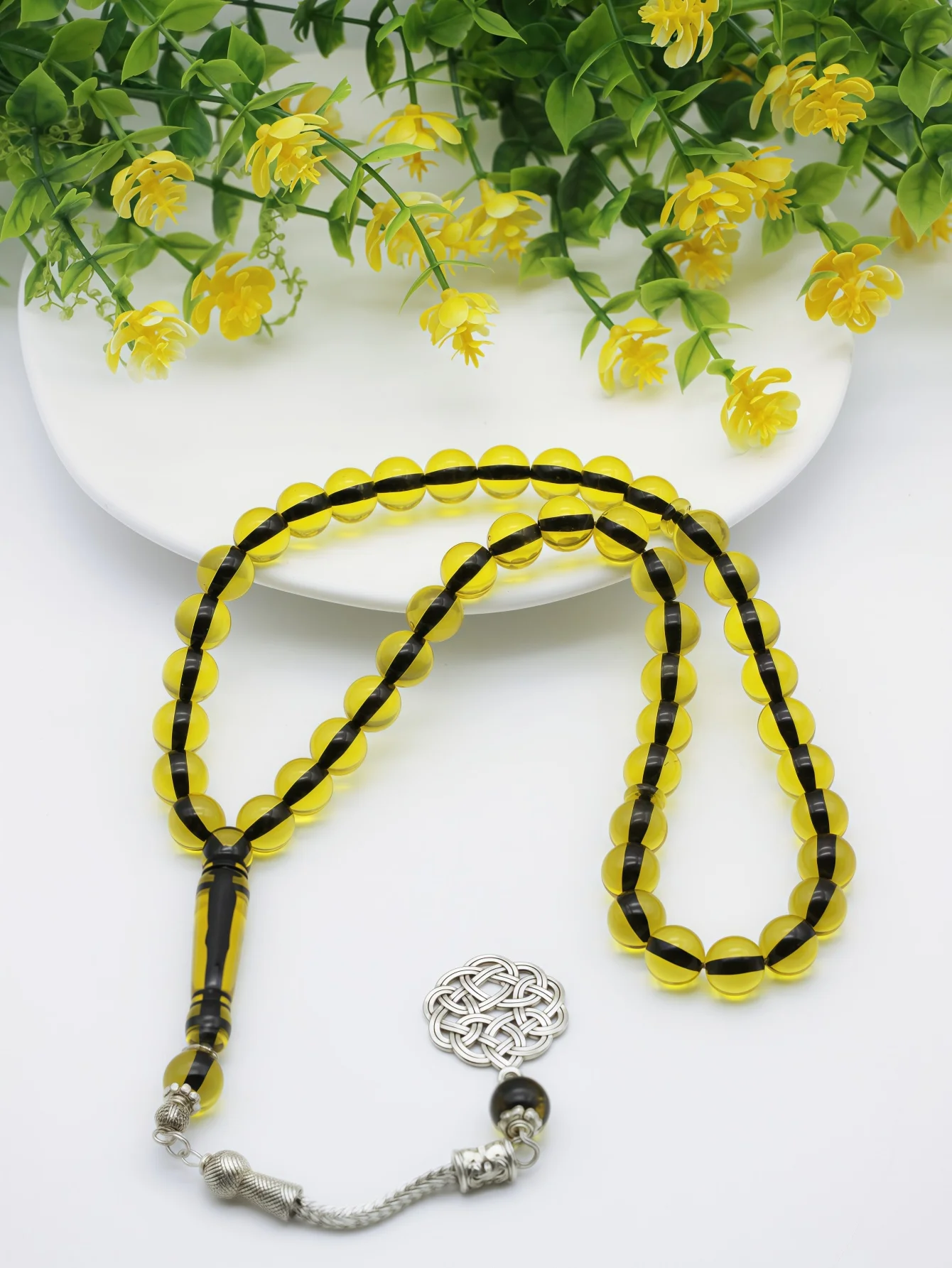 خرز صلاة إسلامي من الراتنج متعدد الألوان مع قلادة عقدة سلتيك، تسبيح مسلم للصلاة المقدسة