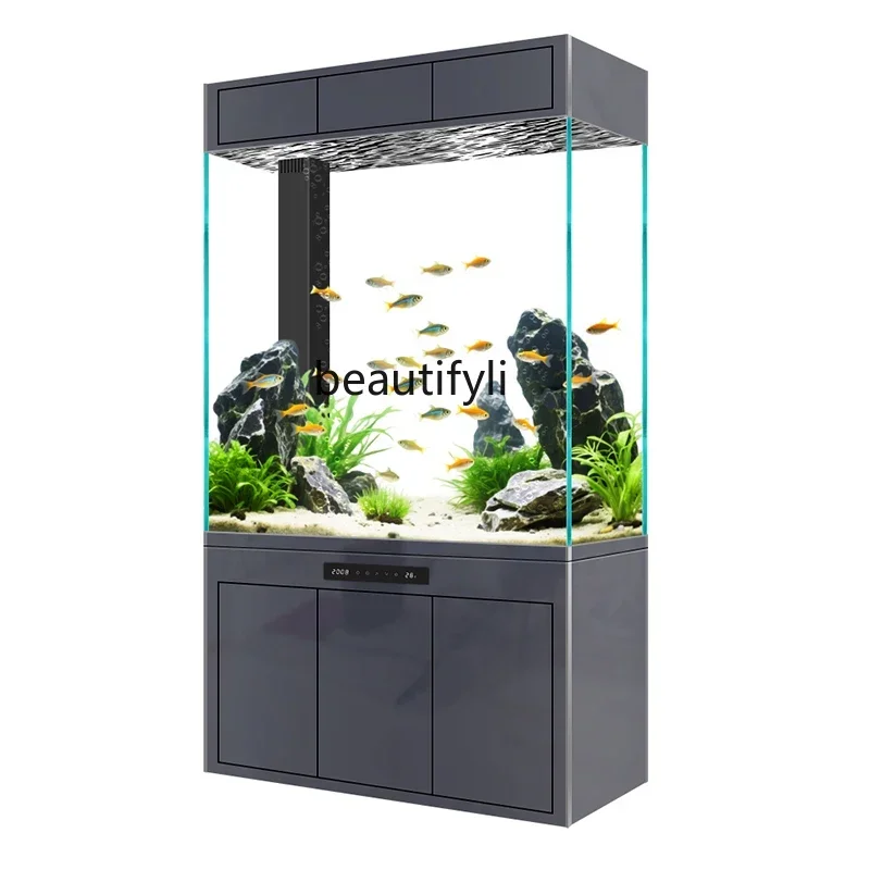 GG Fish tank screen living room floor entrance water-free bottom filter large glass aquarium