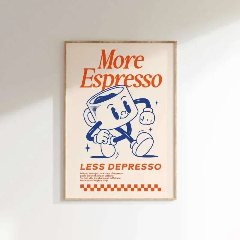 Wandkunst „Mehr Espresso, weniger Depresso“, Wandkunst mit Kaffee-Zitat, Wandkunst für die Kaffeestation, Kaffeebar-Druck, niedliche Drucke, Retro-Zitat – Detail 7