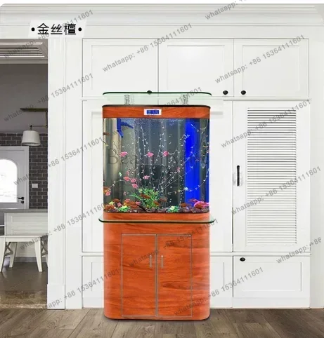 LSEW Modern Wall Leaning Bottom Filter TV Cabinet Fish Tank Eco-Friendly No Water Change Living Room U