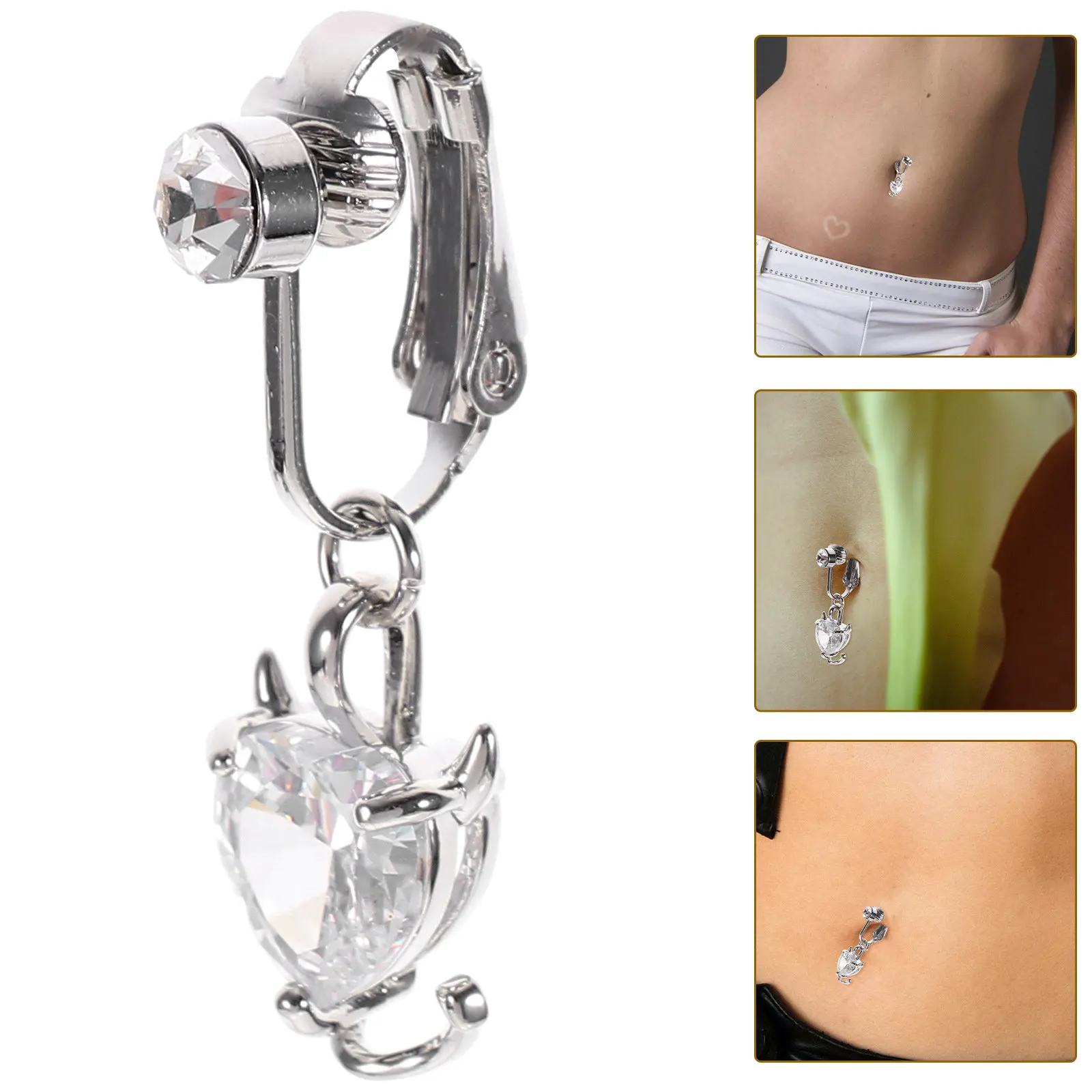 

Dangle Belly Button Ring Fake Non Piercing Butterfly Shaped Zircon Inlaid Belly Ring Reusable Safe Convenient for Ladies Beach