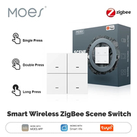 MOES ZigBee Tuya 4 Gang Wireless 12 Scene Switch Push Button Remote Controller Battery Powered for Smart Life App Automation