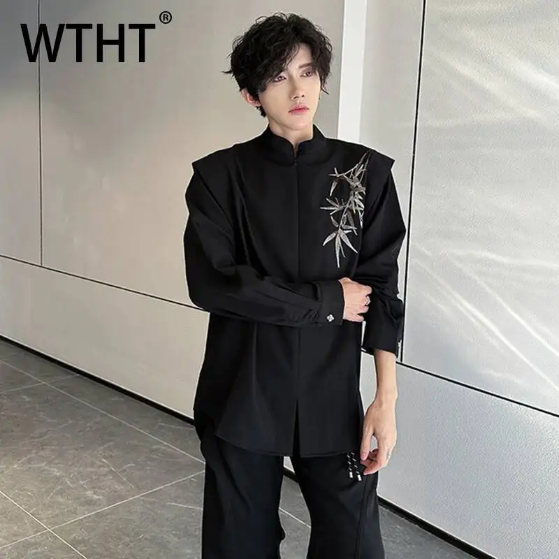 

WTHT Fashion Men's Loose Embroidery Design Chinese Style Blazer Coats Trendy Stand Collar Zipper Coats Male 2026 Summer 2A3030