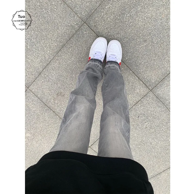 

Trendy Vibe Straight Leg Slim Fit Men's Jeans Cleanfit Smoke Grey Casual High Street Style Cotton Polyester Blend Long Pants