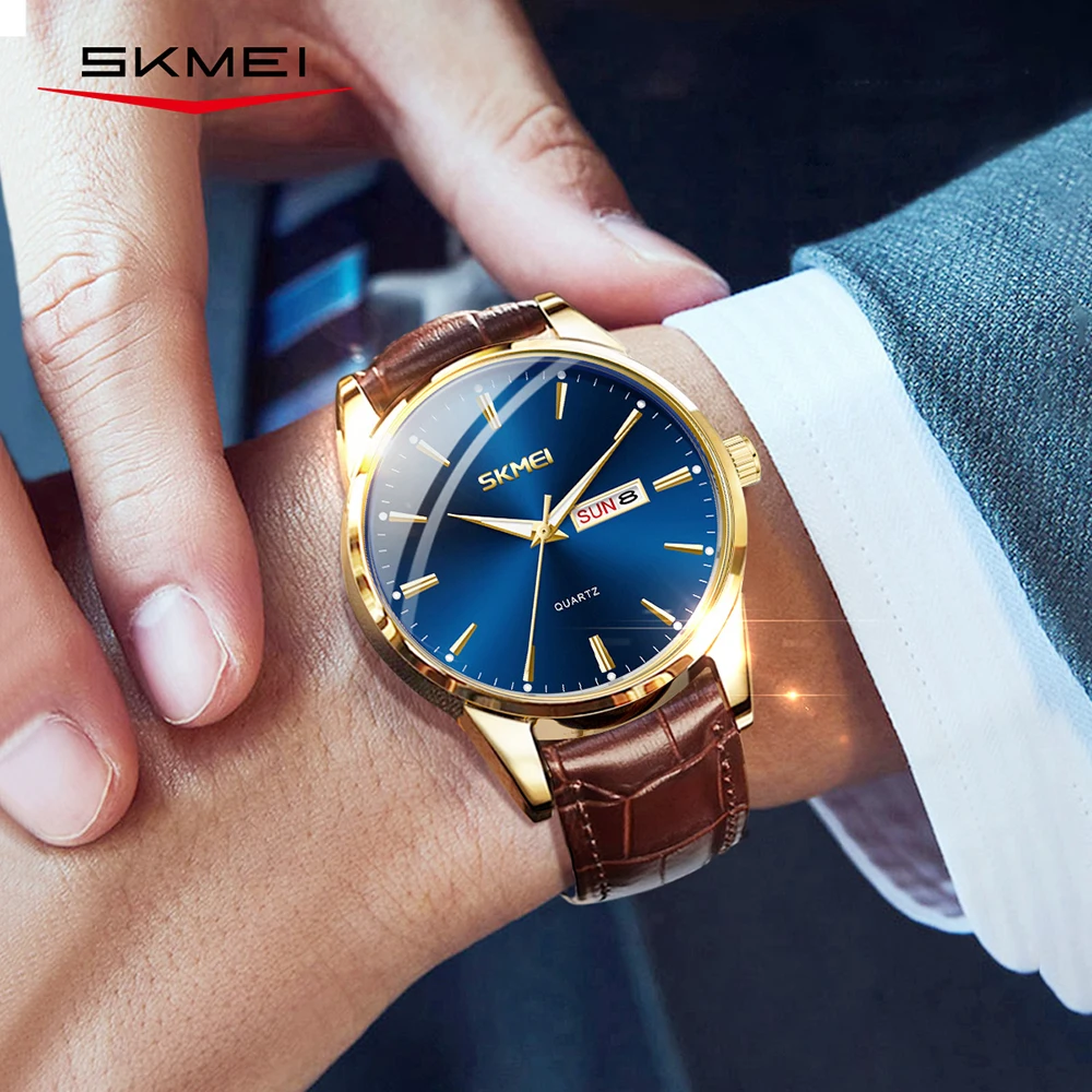 SKMEI مقاوم للماء ساعة كوارتز فاخرة للرجال والنساء الأعمال تاريخ الأسبوع ساعة اليد تصميم الأزياء ساعة الوقت Reloj Hombre