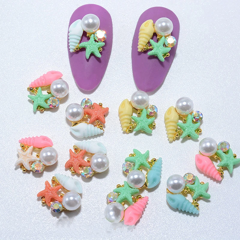 Nail Jewelry New Ocean Starfish Series Irregular Color Shell 3d Nail Piece Diy Nail Jewelry Shell Mixed Alloy Pearl Decoration