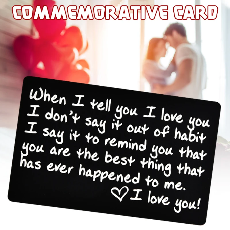 

Mini Engraved Wallet Card Commemorative Card Metal Love Note Insert Anniversary Gifts For Wife/Husband 2x3.5in