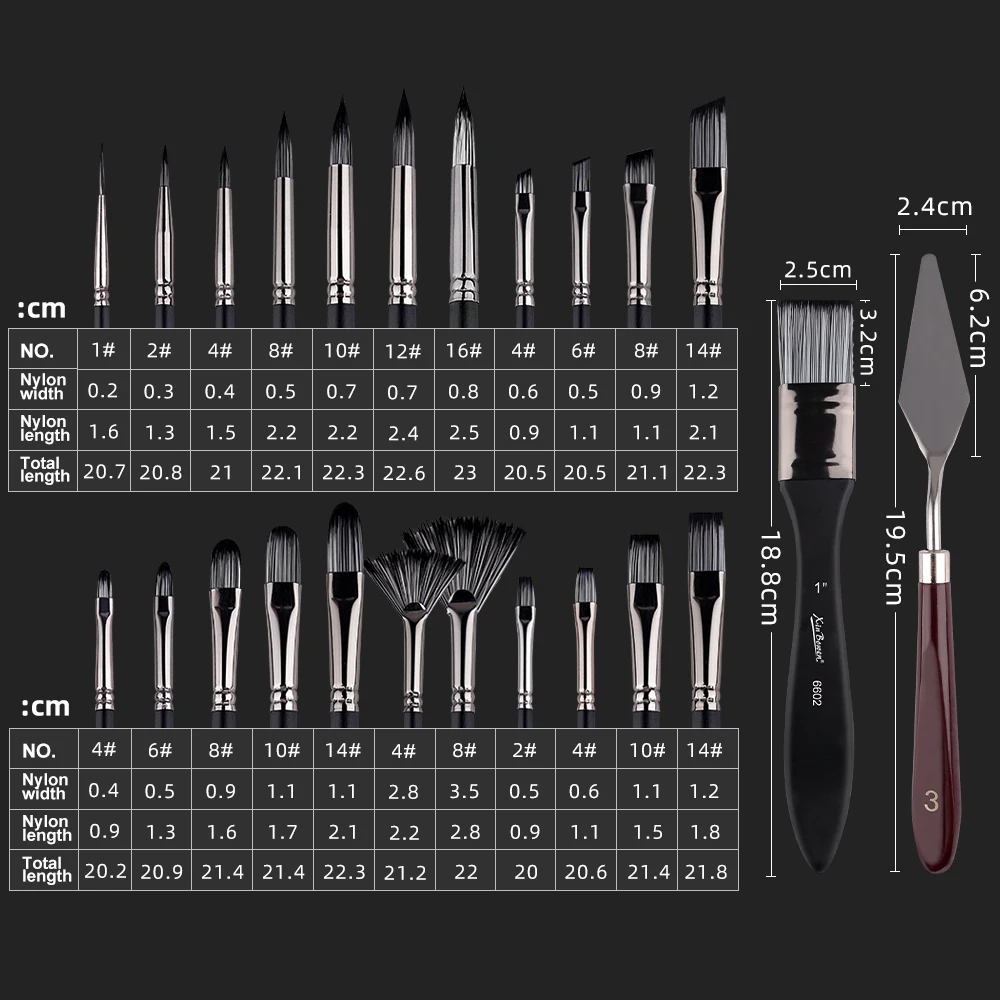 Brush set of 25 canvas bags, beginner art painting tools, acrylic/watercolor/oil painting specialized nylon brushes