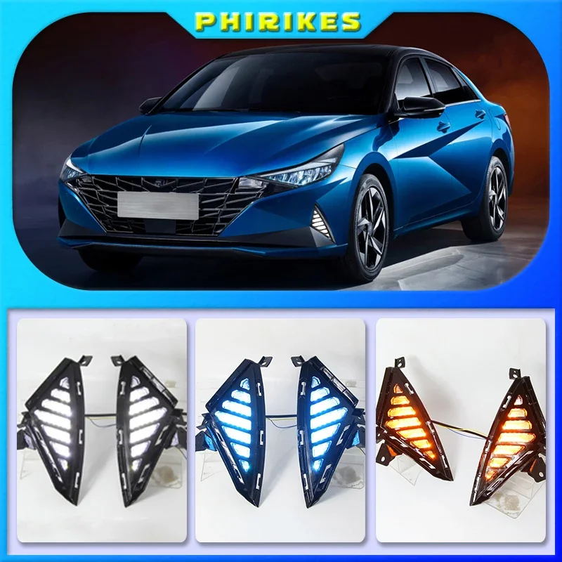 

For Hyundai Elantra 2020 2021 LED DRL Daytime Running Lights with Yellow Turn Singal Car Fog Lamp Cover Case