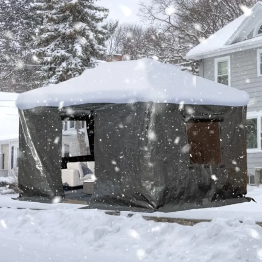 Feet Outdoor Gazebo Cover for Hardtop Gazebo, Universal Winter Gazebos Cover with Sidewalls and Mesh Windows, All-Season Used -