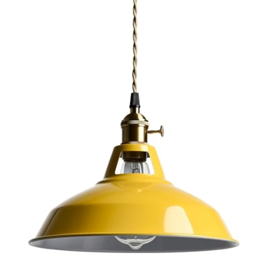 

Modern Pendant Lights Yellow Metal Barn Pendant Light Fixture Over Kitchen Island with Switch Adjustable Hanging Height Loft Li