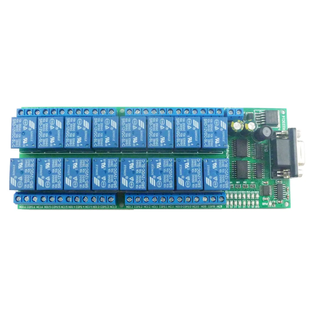 DC 12V Serial Port 16ch DB9 UART RS232 Relay Module for PLC PC Com 3D Printer LED Home lighting Motor