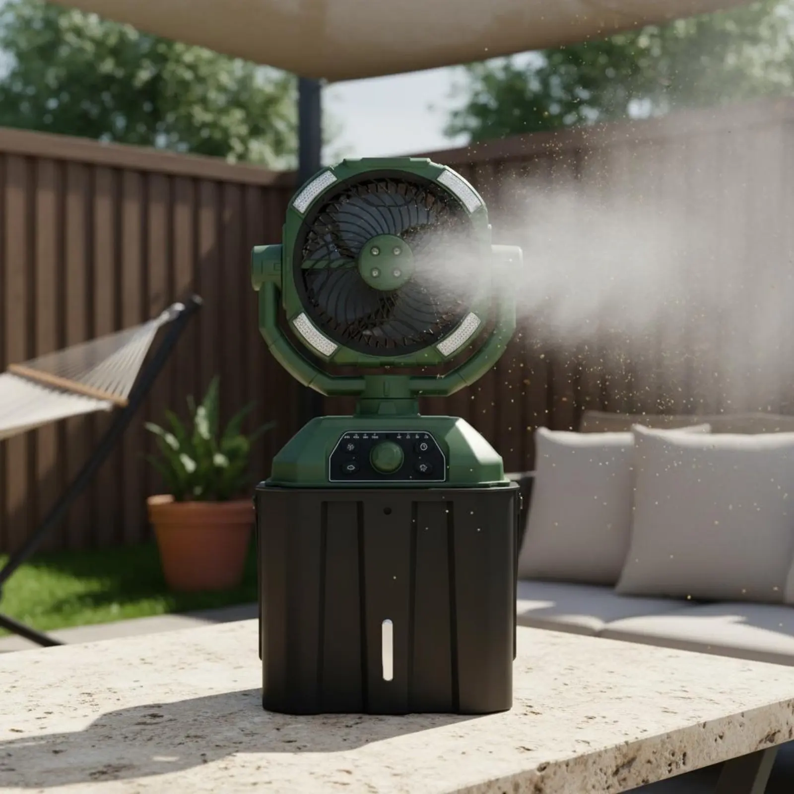 

Outdoor Misting Fan with Water Reservoir Oscillating Head Hanging Tent Fan with Wireless Controller Foldable Air Air Cooling