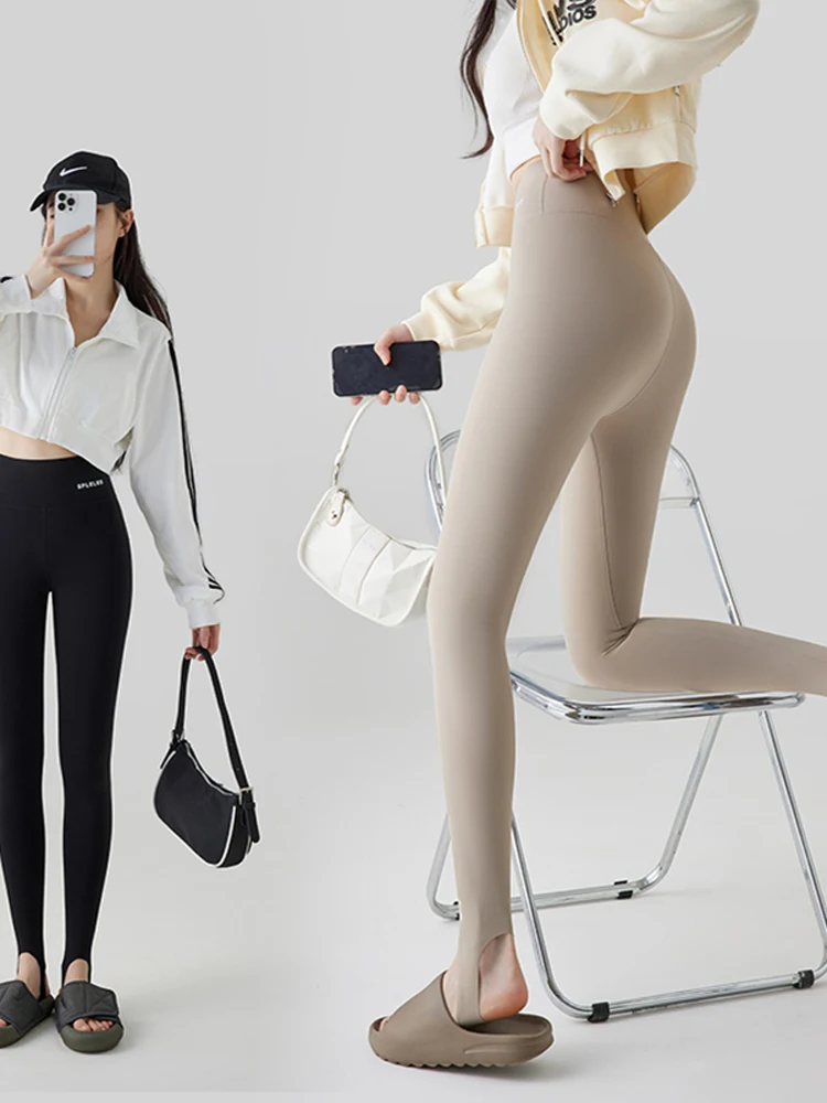 High Waist Yoga arkskin Pants Women's Summer Fitn Trousers Sports Yoga Footwear Base Layer Pants Ice Silk Nine Points