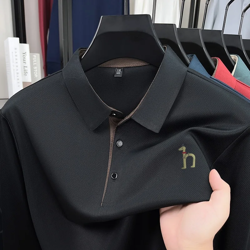Hochwertiges Herren-Polohemd mit Originaldruck, Herbst-Trend, einfarbig, Revers, Langarm-T-Shirt, Business-Casual-Herrenbekleidung – Detail 11