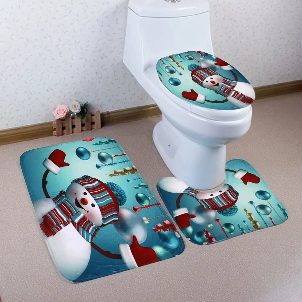 U-Shaped Design Bathroom Mat Set Non-Slip Backing 3-Piece Set Bath Mat Set Soft Texture Anti-Slip Surface Toilet Cover Set