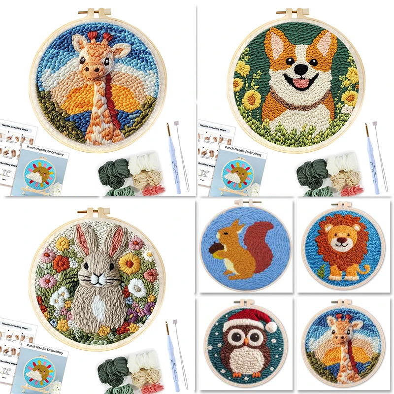 

GATYZTORY Punch Needle Embroidery Set kit Giraffe Animal Picture Embroidery Frame Cross Stitch Kits Crafts For Adults Diy Gift