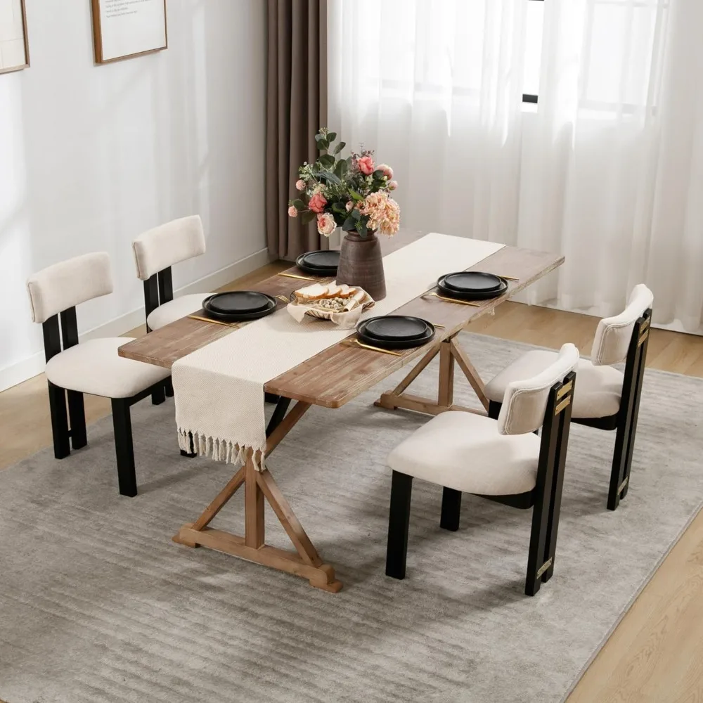 

Linen Dining Chairs Set of 4, Farmhouse Fabric Kitchen Chairs with Black Hardwood Legs，Armless Upholstered Accent Chairs for Di