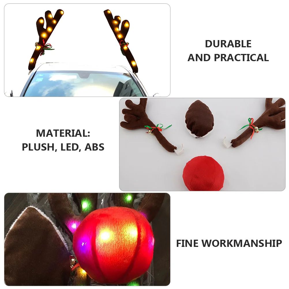 Luminous Car Antlers Xmas Auto Accessories Christmas Kit Red Nose Rudolph Reindeer Horns Decoration for Cars