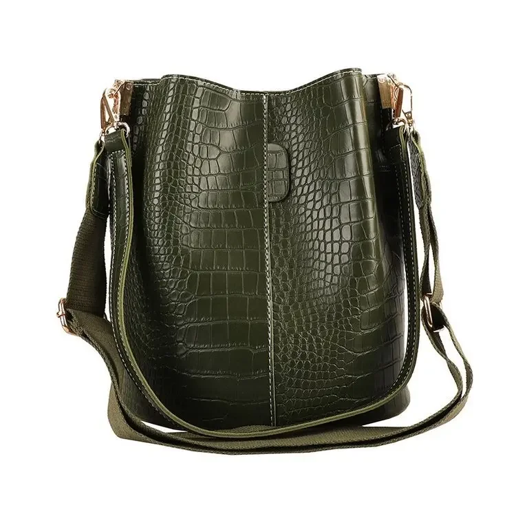 Vintage Crocodile Pattern Crossbody Bags for Women PU Leather Trend Designer Shoulder Handbags Large Capacity Bucket