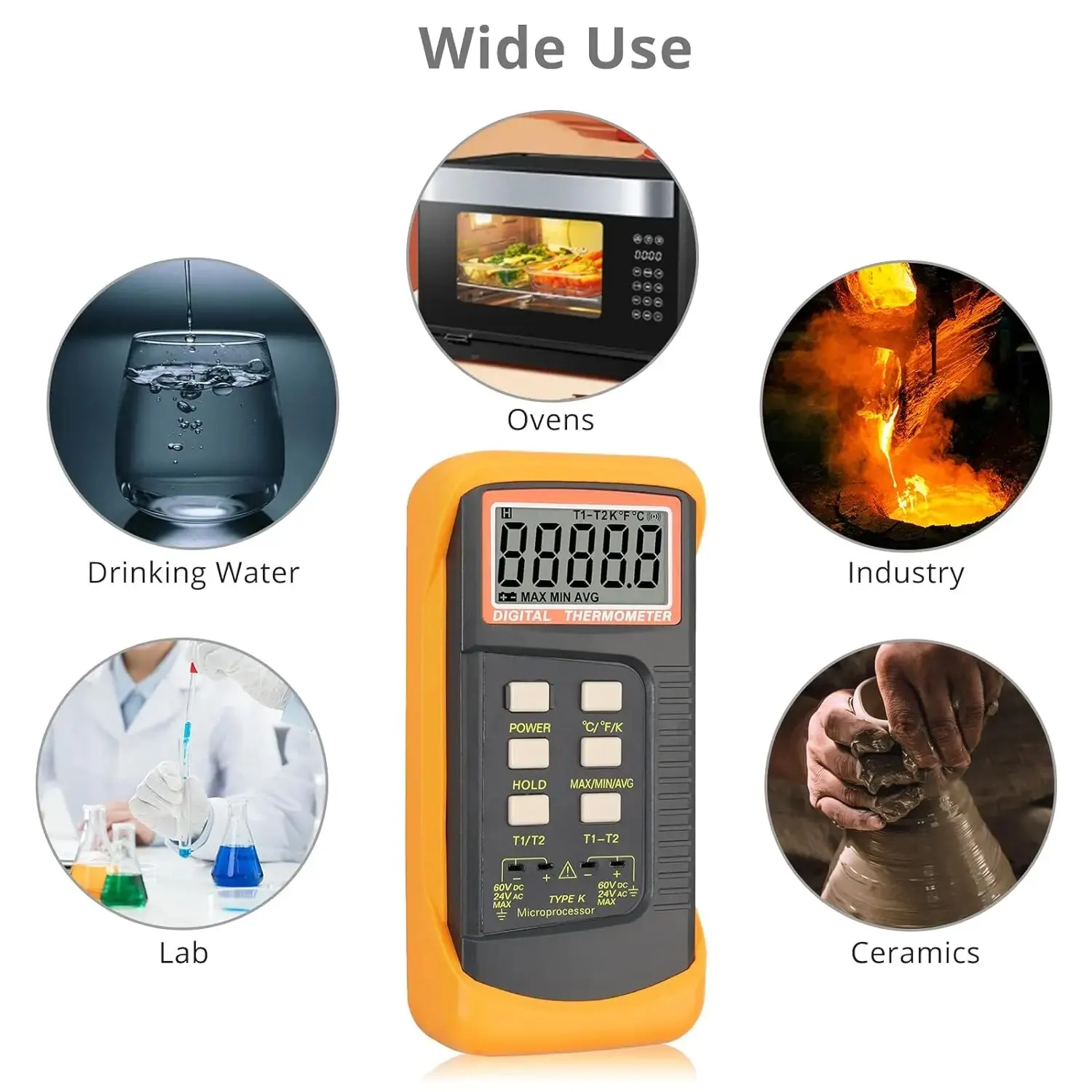 Profesjonalny termometr LCD z termoparą -50C-1300C Cyfrowy miernik temperatury typu K Dwukanałowa sonda C/F/K Swift Utrzymanie danych