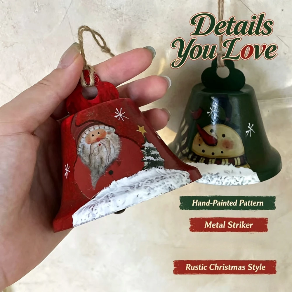 2026 Vintage Christmas Metal Bell Ornament Santa Claus Snowman Hanging Pendant Xmas Tree Home Wind Chime Decor