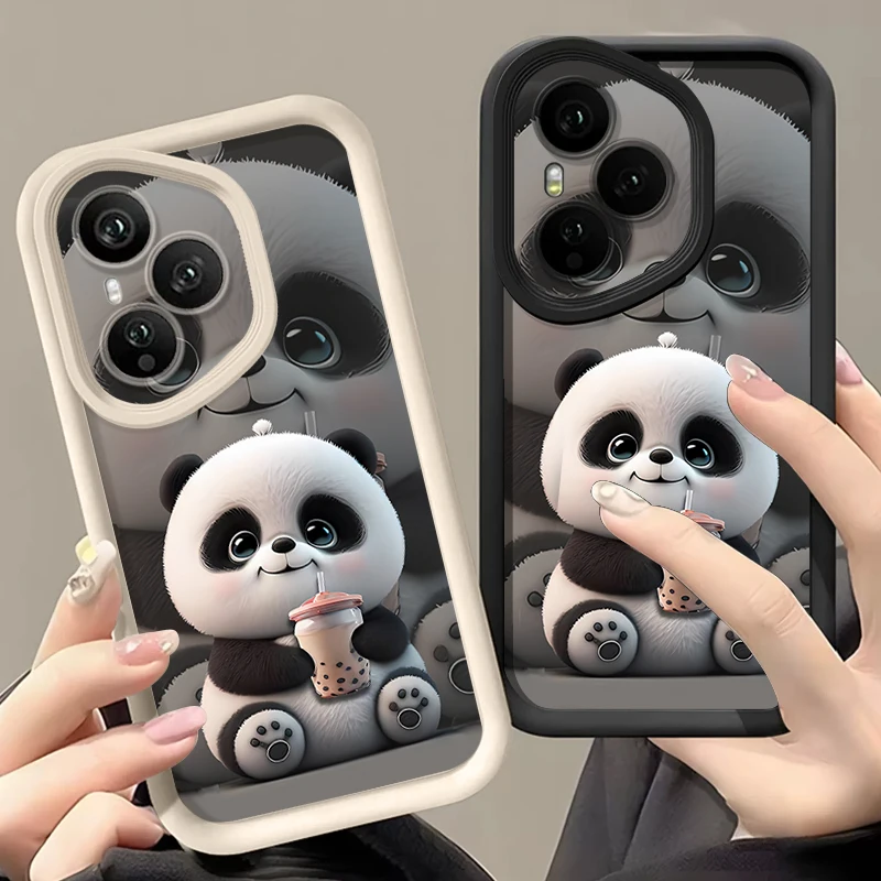 Drink Milk Tea Panda Patterned Phone Case For Honor 400 200 Pro X8c X9c Smart X6a X6b X6c Magic7 Lite Shockproof Soft TPU Cover