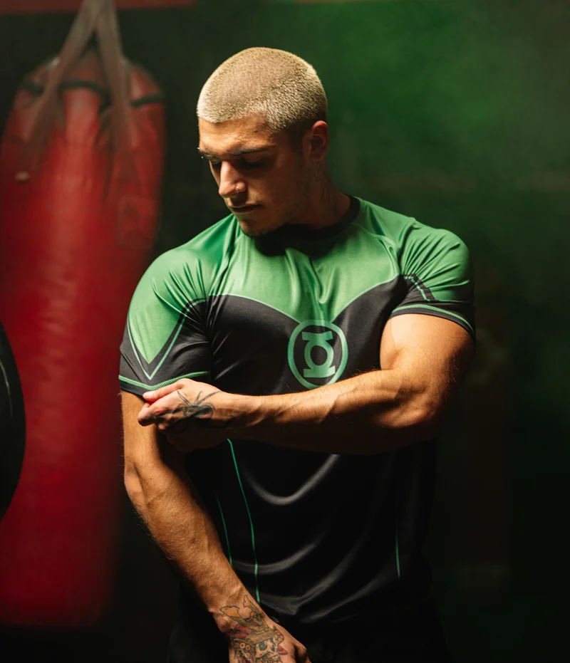 Autumn Special Green Lantern Color Blocked Sports Short Sleeved Men's MMA Fitness Series Breathable Quick Drying Sports T-shirt