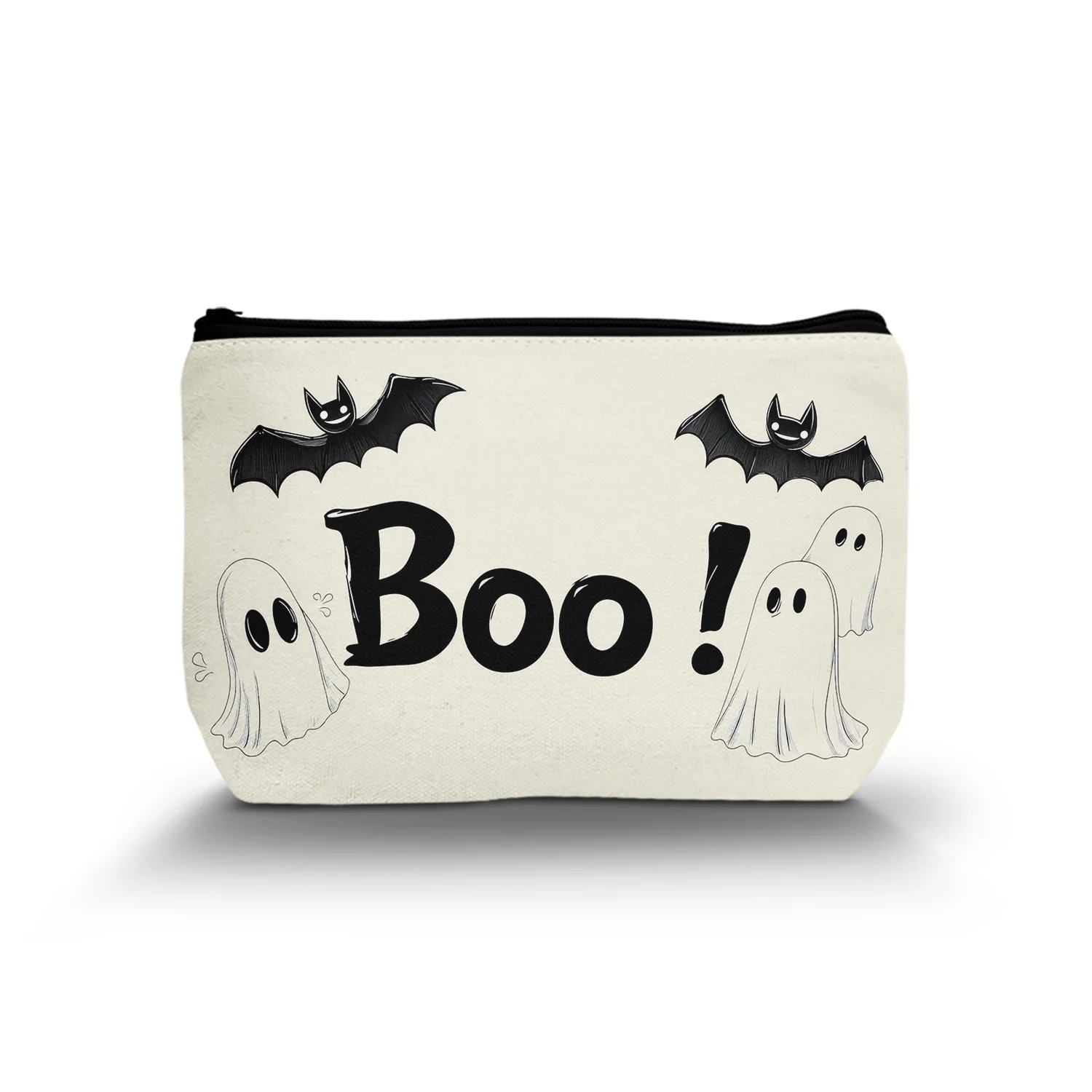 1Pc Personalized Cosmetic Bag With Cute Ghost And Bat Design Custom Name Makeup Pouch Rectangular 8.66X5.51Inch