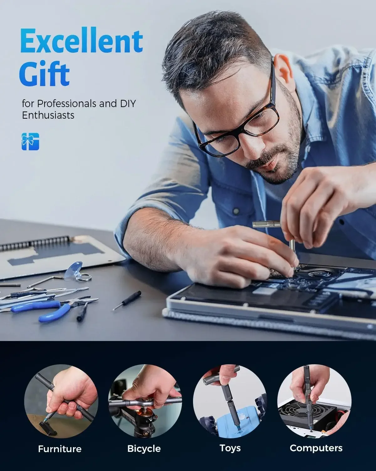 TINSOL 24-in-1 مجموعة مفكات براغي بسقاطة متعددة الوظائف مع لقم مفك مغناطيسي أداة إصلاح صغيرة مع مقبض T قابل للفصل